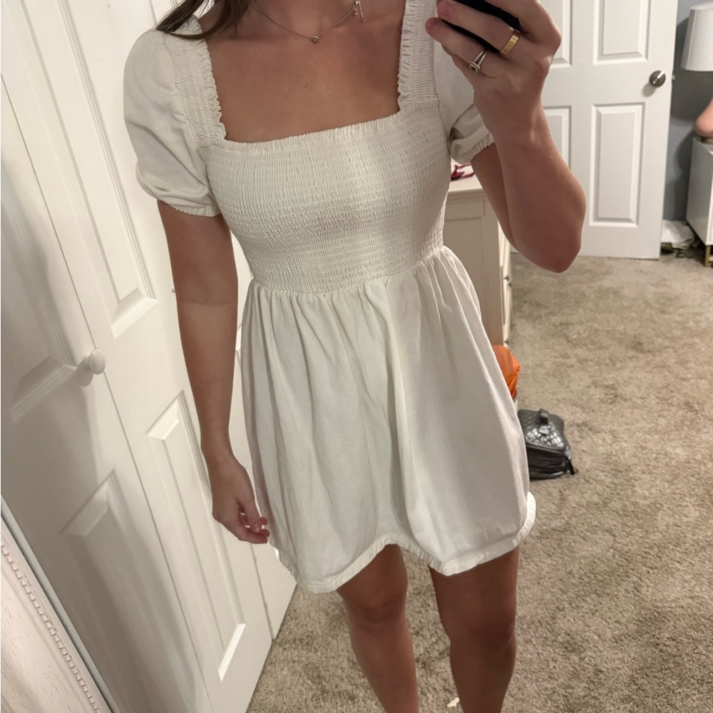 Blue Blush White Puff Sleeve Mini Sundress